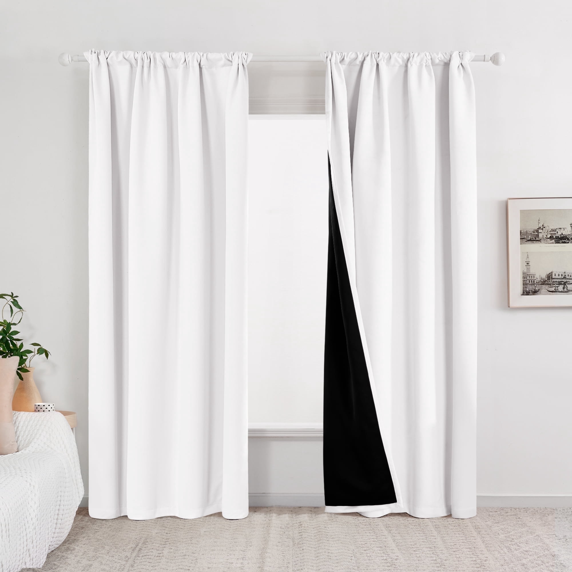 ZOPZO Thermal Insulated 100% Blackout Window Curtains, White, 52W x 63L Inch, Noise Reducing for Bedroom and Living Room, 2 Panels