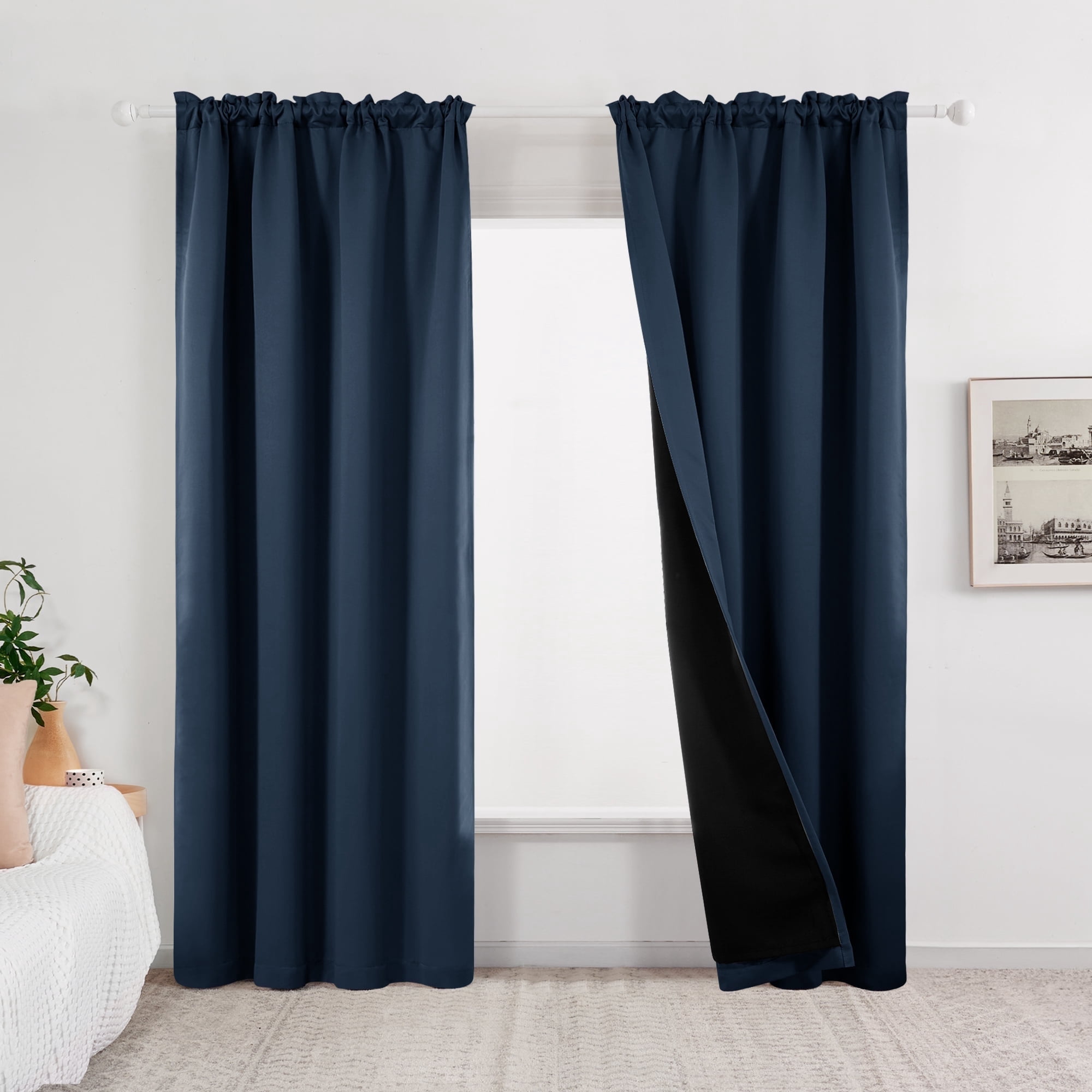 ZOPZO Thermal Insulated 100% Blackout Window Curtains, Navy Blue, 52W x 72L Inch, Noise Reducing for Bedroom and Living Room, 2 Panels
