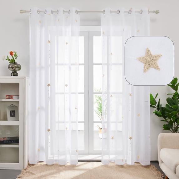ZOPZO Sheer Window Curtains, Faux Linen Embroidered, Linen, 52W x 84L Inch, Rod Pocket Drapes for Bedroom Living Room, 2 Panels