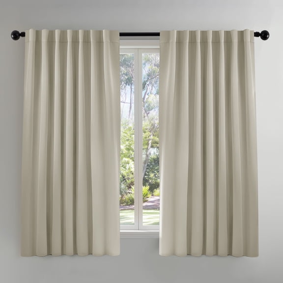 ZOPZO Thermal Blackout Curtains 2 Panels, Light Beige, 52W x 63L Inch, Noise Reducing Drapes for Bedroom and Living Room