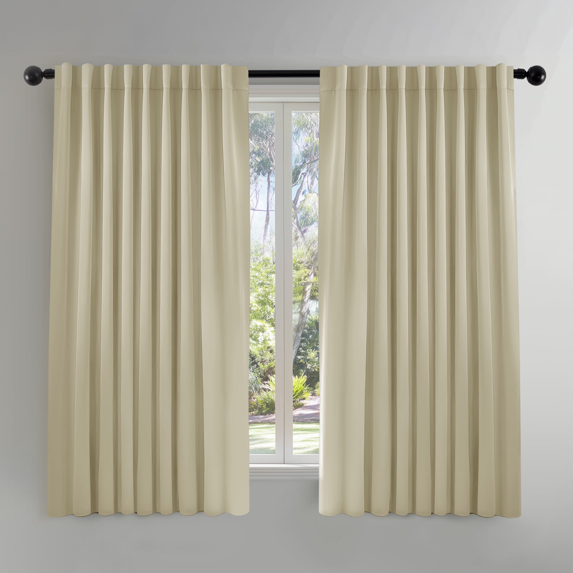 ZOPZO Blackout Curtains 2 Panels Thermal Insulated, Beige, 70W x 63L Inch, Back Tab Drapes for Bedroom and Living Room