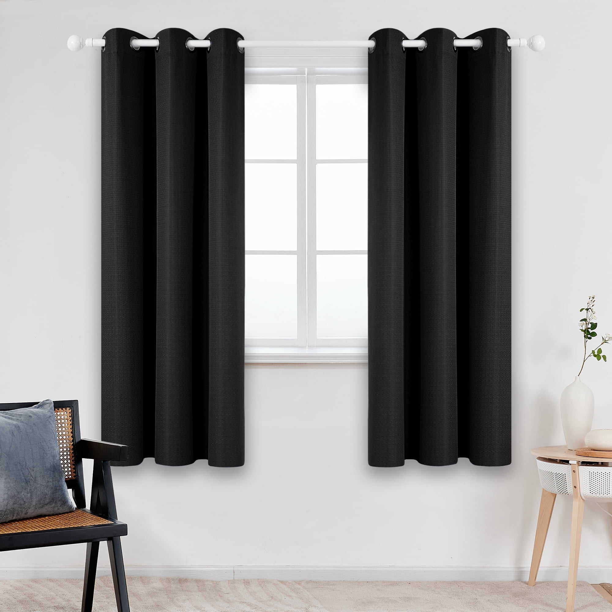 ZOPZO 100% Blackout Curtains Thermal Insulated, Black, 42W x 72L Inch, Grommet Drapes Noise Reducing for Bedroom Living Room, 2 Panels