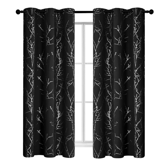 ZOPZO Blackout Curtains, Thermal Insulated,, Black, 42W x 54L Inch, Room Darkening Drapes Tree Branches Pattern for Bedroom Modern Home