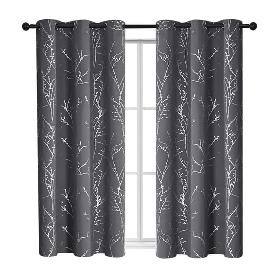 ZOPZO Blackout Curtains, Thermal Insulated,, Dark Gray, 42W x 45L Inch, Room Darkening Drapes Tree Branches Pattern for Bedroom Modern Home