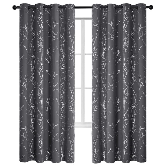 ZOPZO Blackout Curtains, Thermal Insulated,, Dark Gray, 52W x 72L Inch, Room Darkening Drapes Tree Branches Pattern for Bedroom Modern Home