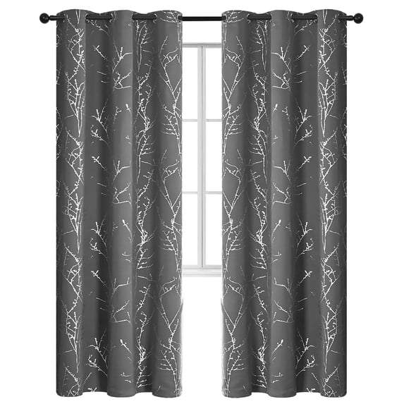 ZOPZO Blackout Curtains, Thermal Insulated, Light Gray, 42W x 84L Inch, Room Darkening Drapes Tree Branches Pattern for Bedroom Modern Home