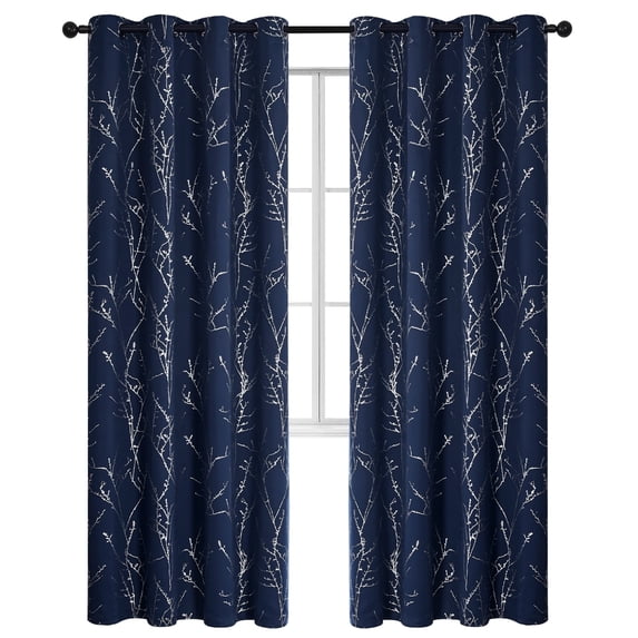 ZOPZO Blackout Curtains, Thermal Insulated, Navy Blue, 52W x 84L Inch, Room Darkening Drapes Tree Branches Pattern for Bedroom Modern Home