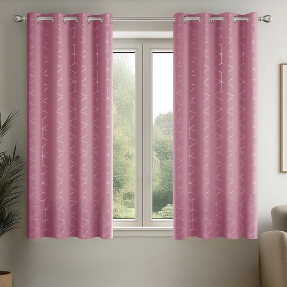 ZOPZO Blackout Curtains for Bedroom, Light Pink, 52W x 54L Inch, Modern Silver Geometric Design, Thermal Insulation Drapes, 2 Panels