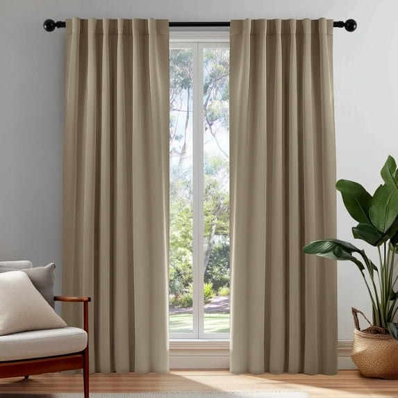 ZOPZO Blackout Curtains with Back Tab 2 Panels, Khaki, 42W x 95L Inch, Energy Saving Drapes for Home and Apartment