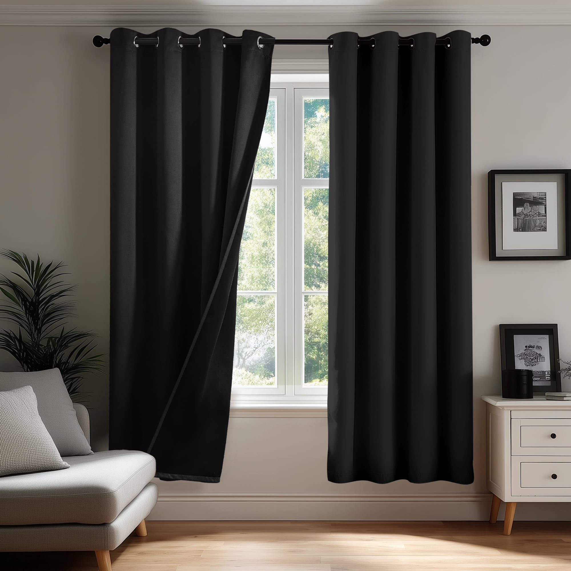 ZOPZO Blackout Curtains with Grommet Top, Black, 52W x 72L Inch, Thermal Insulated Noise Reducing Panels for Bedroom, Living Room, or Office