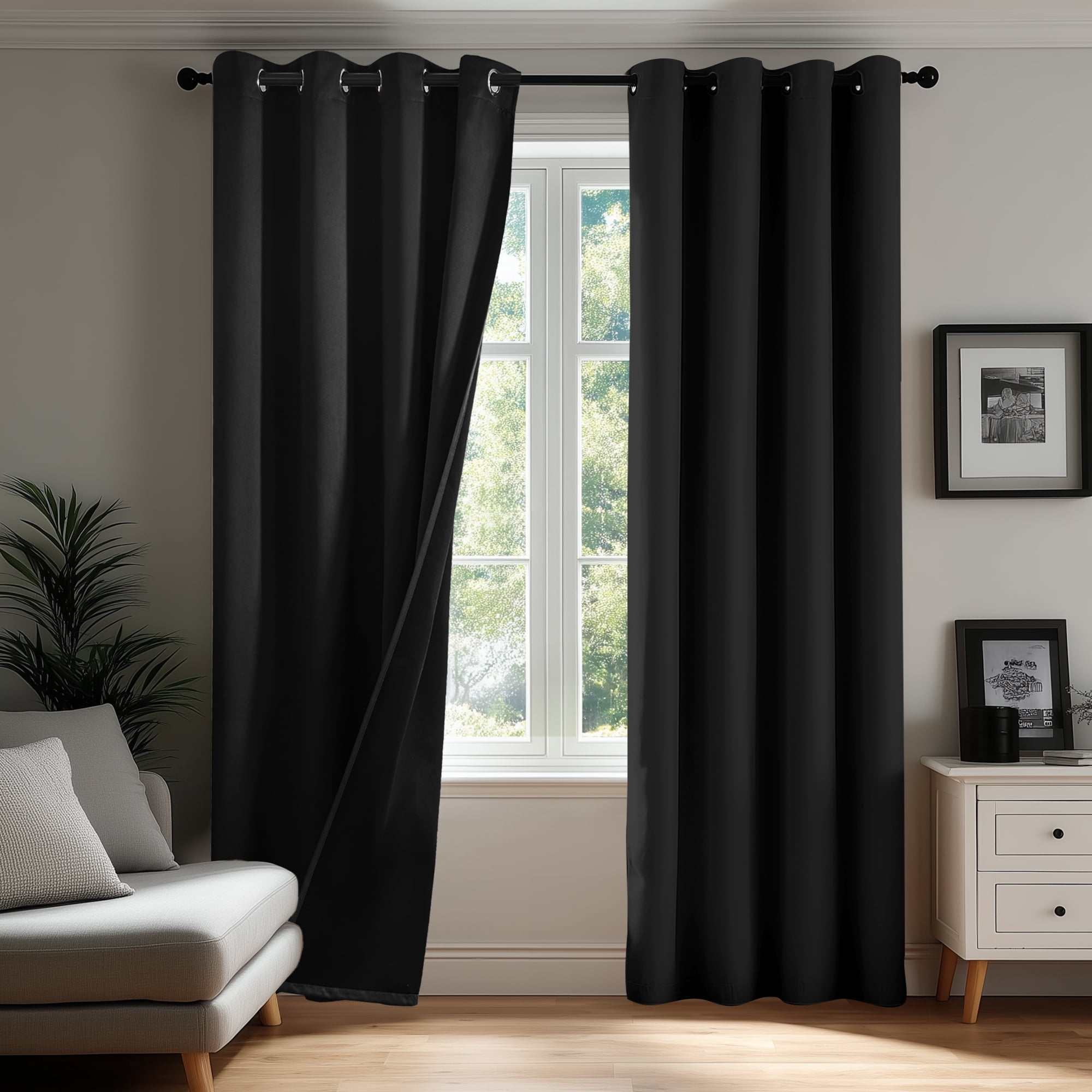 ZOPZO Blackout Curtains with Grommet Top, Black, 52W x 84L Inch, Thermal Insulated Noise Reducing Panels for Bedroom, Living Room, or Office