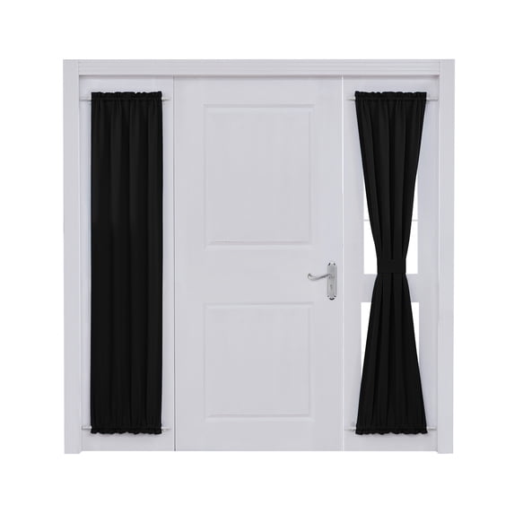 ZOPZO Blackout Sidelight Door Curtain, Dual Rod Pocket Tieback Privacy Panel, 12W x 72L Inch, Black, 1 Panel