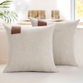 thumbnail image 1 of ZOPZO Boho Linen Throw Pillow Covers 2-Pack, Light Khaki, 22x22 Inch, Decorative Cushion Cases with Leather Tag, Pillowcase for Sofa Couch Bed, 1 of 8