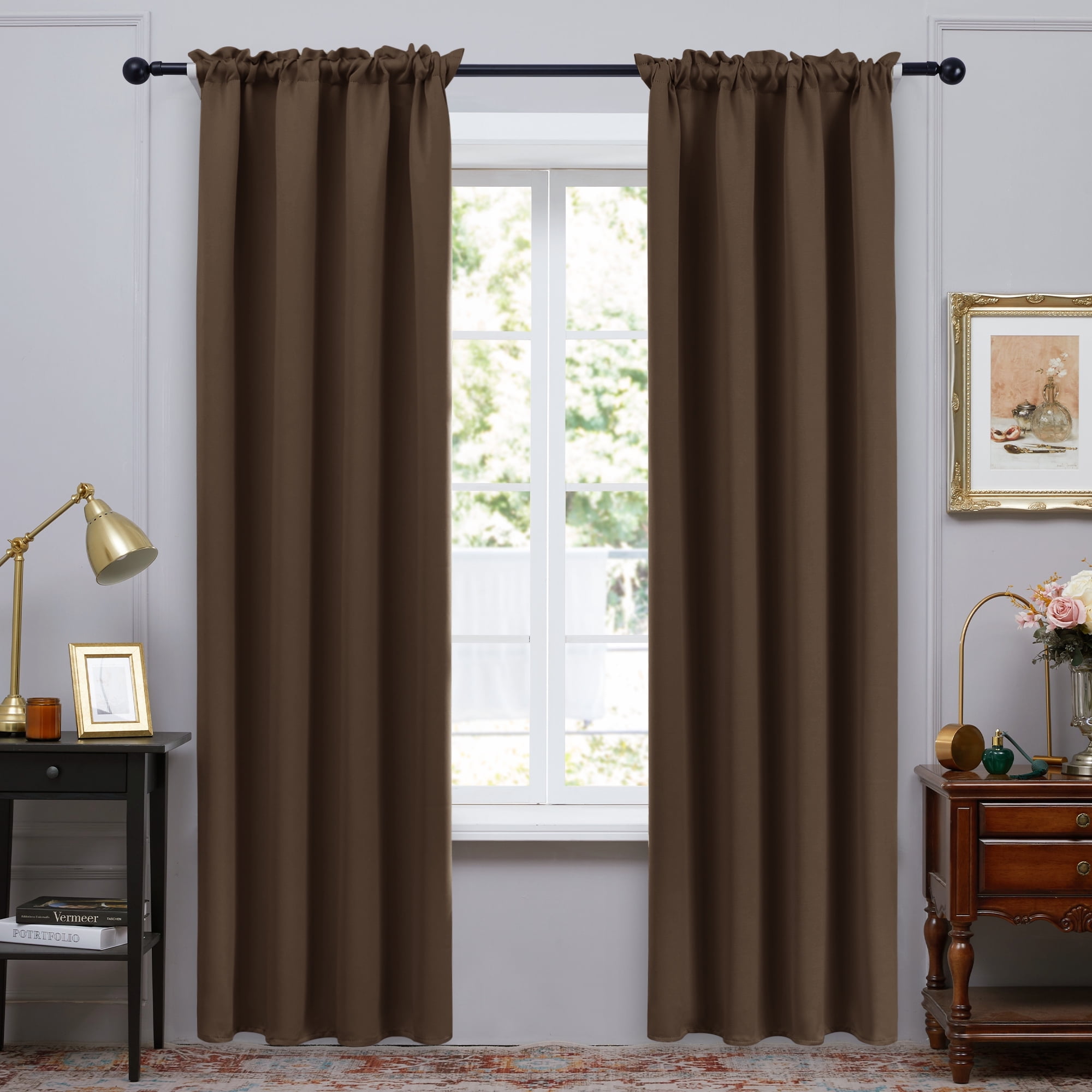 ZOPZO Blackout Rod Pocket Curtains Thermal Insulated, Brown, 42W x 84L Inch, Room Darkening Drapes for Bedroom Living Room, Set of 2