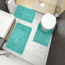 ZOPZO Chenille Bath Mats Set 3 Piece, Bath Rugs for Bathroom Kitchen, Non-Slip Quick Dry Bath Carpets, Turquoise