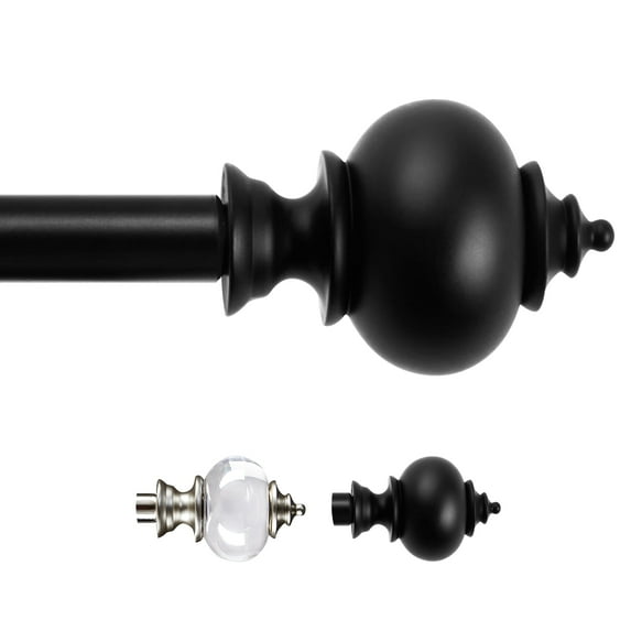 ZOPZO Black Curtain Rods, Adjustable Window Curtain Rods, Black, 30-48 Inch, Classic Finial Adjustable Rods for Home Decration