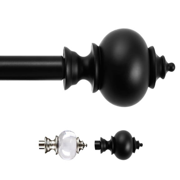 ZOPZO Black Curtain Rods, Adjustable Window Curtain Rods, Black, 66-120 Inch, Classic Finial Adjustable Rods for Home Decration