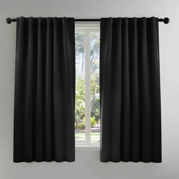 ZOPZO Room Darkening Curtains, Thermal Insulated Curtains, Black, 42W x 63L Inch, Rod Pocket 2 Panels for Home Decor