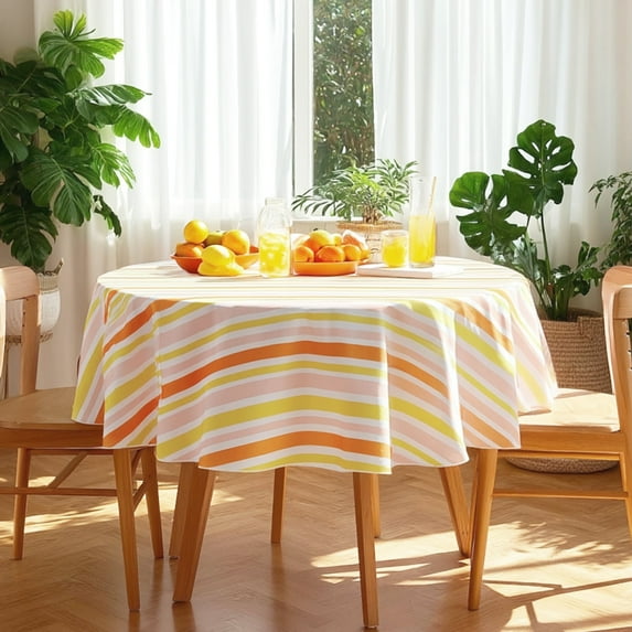 ZOPZO Round Waterproof Tablecloth for Dining Table, Orange-Yellow, 60", for Dining Room, Kitchen or Party Table