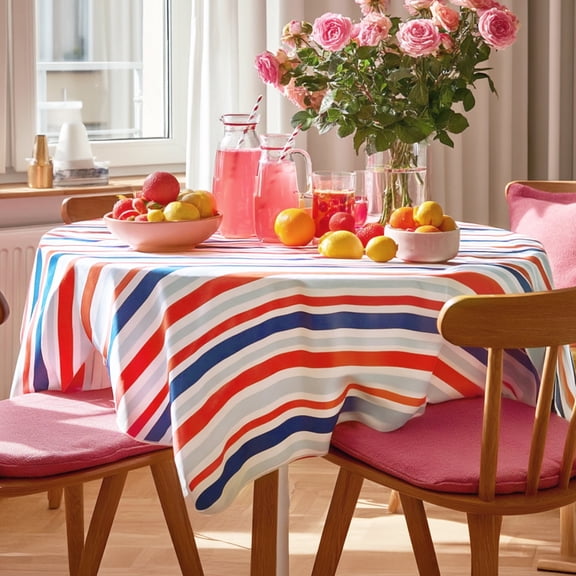 ZOPZO Round Waterproof Tablecloth for Dining Table, Red-Blue, 60", for Dining Room, Kitchen or Party Table