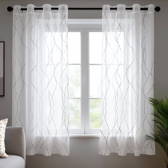 ZOPZO Sheer Curtains - Voile Curtains Rod Pocket, Black, 52W x 63L Inch, Voile Sheer Drapes, 2 Panels for Living Room