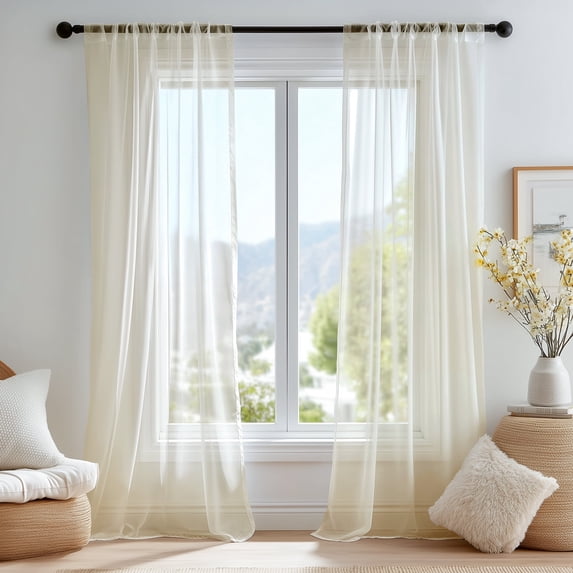 ZOPZO Sheer Voile Curtains for Bedroom, Beige, 52W x 95L Inch, Semi Transparent Rod Pocket Window Panels, Set of 2 Drapes