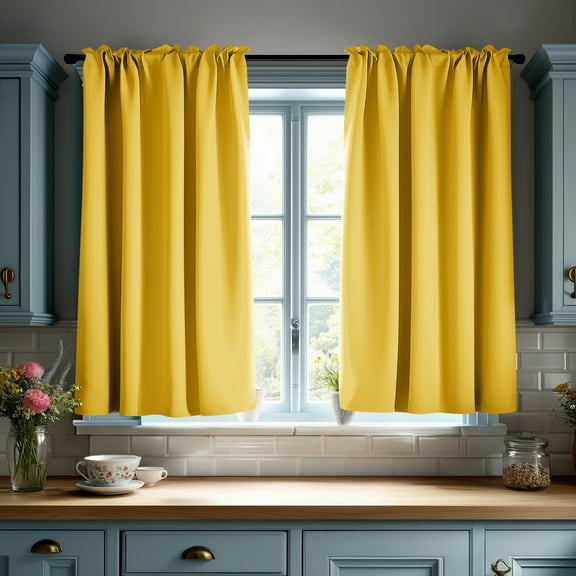 ZOPZO Short Blackout Curtains for Bathroom, 2 Panels, Lemon Yellow, 42W x 36L Inch, Noise-Reducing, Thermal Insulated, Room Darkening Drapes