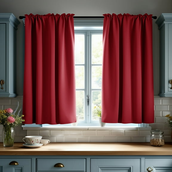 ZOPZO Short Blackout Curtains for Kitchen, 2 Panels, Bright Red, 42W x 36L Inch, Noise-Reducing, Thermal Insulated, Room Darkening Drapes