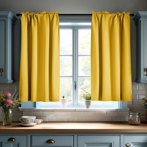 ZOPZO Short Blackout Curtains for Kitchen, 2 Panels, Lemon Yellow, 30W x 36L Inch, Noise-Reducing, Thermal Insulated, Room Darkening Drapes
