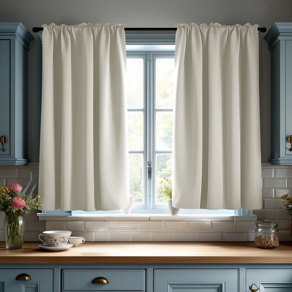 ZOPZO Short Blackout Curtains for Kitchen, 2 Panels, Light Beige, 42W x 36L Inch, Noise-Reducing, Thermal Insulated, Room Darkening Drapes