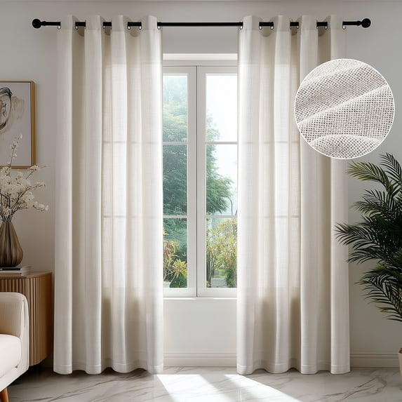 ZOPZO Soft Linen-Texture Sheer Curtain, 52W x 84L Inch, Beige, No Tiebacks, Light Filtering Window Panel, Set of 2