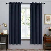 ZOPZO Solid Navy Blue Blackout Curtains Thermal Insulated Rod Pocket Drapes for Living Room, 2 Panels, 42 x 72 inch