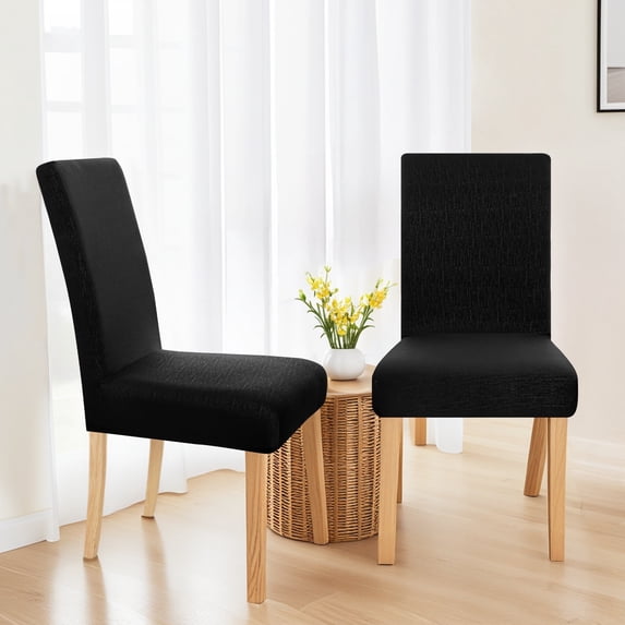 ZOPZO Stretch Knitted Chair Covers for Dining Room, Black, 2 Pcs, Embossed Tree Bark Pattern Slipcovers Protector