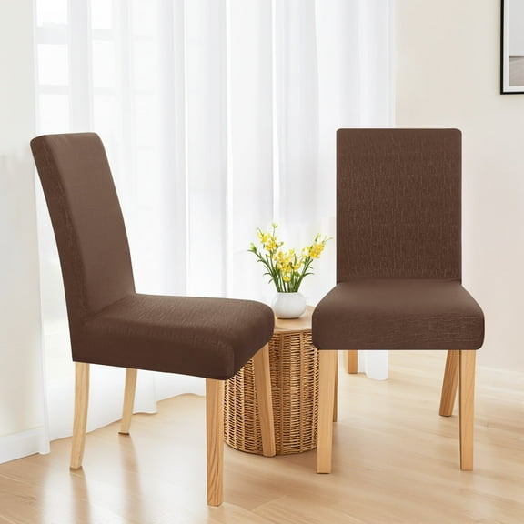 ZOPZO Stretch Knitted Chair Covers for Dining Room, Chocolate, Set of 4, Embossed Tree Bark Pattern Slipcovers Protector