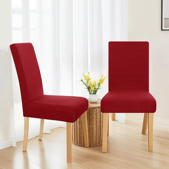 ZOPZO Stretch Knitted Chair Covers for Dining Room, Dark Red, 2 Pcs, Embossed Tree Bark Pattern Slipcovers Protector