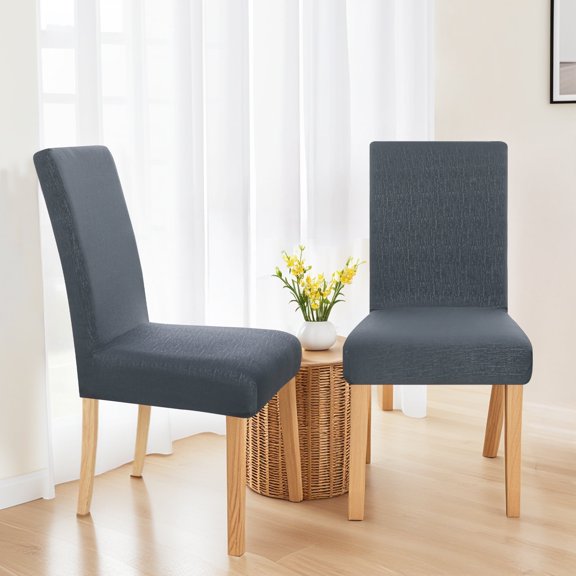 ZOPZO Stretch Knitted Chair Covers for Dining Room, Gray, 2 Pcs, Embossed Tree Bark Pattern Slipcovers Protector