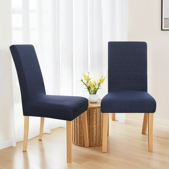 ZOPZO Stretch Knitted Chair Covers for Dining Room, Navy Blue, 6 Pack, Embossed Tree Bark Pattern Slipcovers Protector