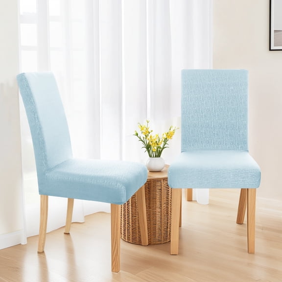 ZOPZO Stretch Knitted Chair Covers for Dining Room, Sky Blue, 2 Pcs, Embossed Tree Bark Pattern Slipcovers Protector