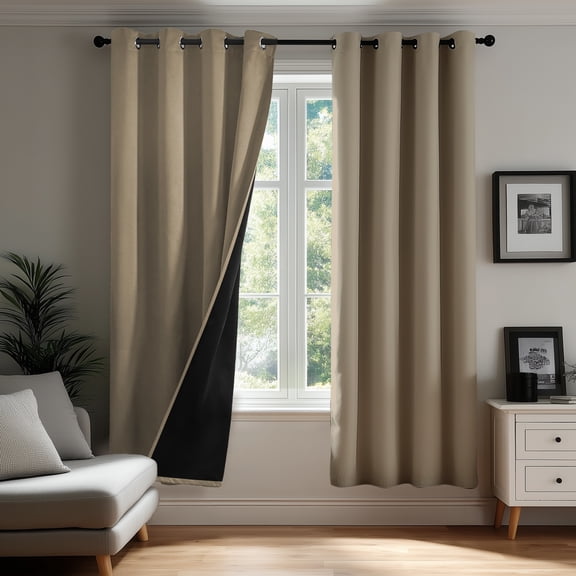 ZOPZO Thermal Blackout Curtains, Khaki, 52W x 72L Inch, Noise Reducing Grommet Top Drapes for Home Window, Bedroom or Living Room, 2 Panels