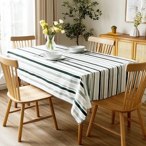 ZOPZO Waterproof Rectangle Tablecloth, Black-Gray, 60W x 120L Inch, for Dining Room, Kitchen or Party Table, Striped Design