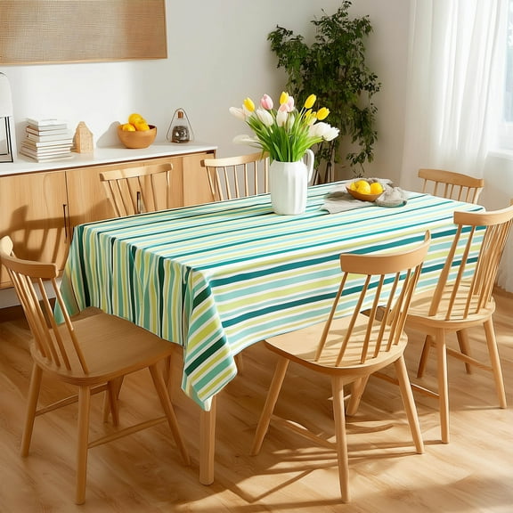 ZOPZO Waterproof Rectangle Tablecloth, Bright Green, 60W x 102L Inch, for Dining Room, Kitchen or Party Table, Striped Design