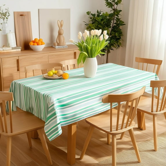 ZOPZO Waterproof Rectangle Tablecloth, Gray-Green, 60W x 102L Inch, for Dining Room, Kitchen or Party Table, Striped Design