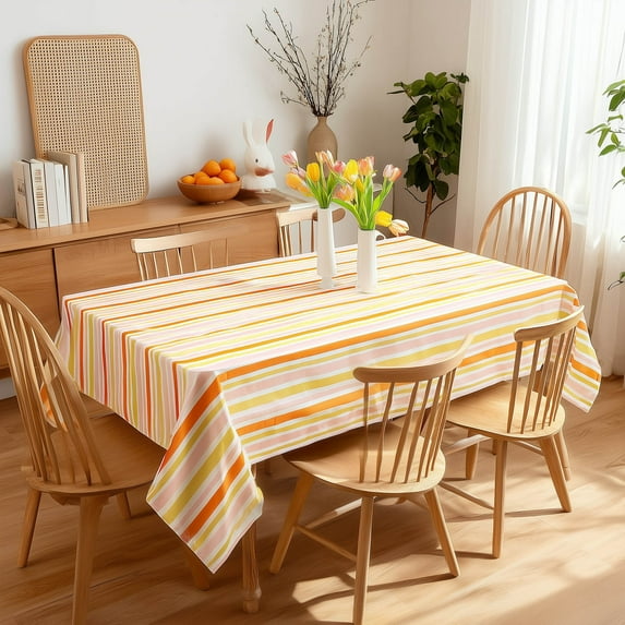 ZOPZO Waterproof Rectangle Tablecloth, Orange-Yellow, 60W x 120L Inch, for Dining Room, Kitchen or Party Table, Striped Design