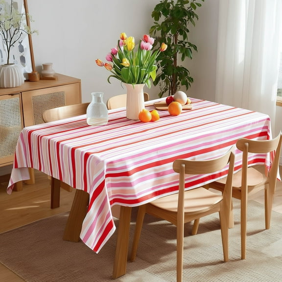 ZOPZO Waterproof Rectangle Tablecloth, Pink, 60W x 102L Inch, for Dining Room, Kitchen or Party Table, Striped Design