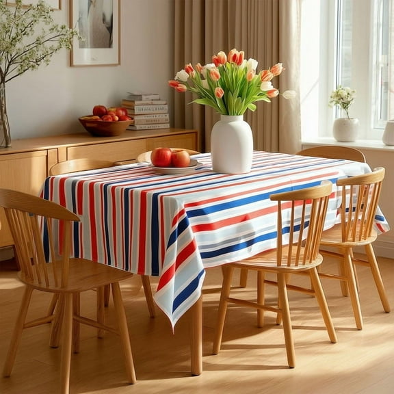 ZOPZO Waterproof Rectangle Tablecloth, Red-Blue, 60W x 120L Inch, for Dining Room, Kitchen or Party Table, Striped Design