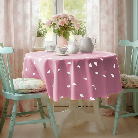 ZOPZO Waterproof Tablecloth for Dining Table, Magenta Pink, 60", Semi-Circle Print, Overlock Edge