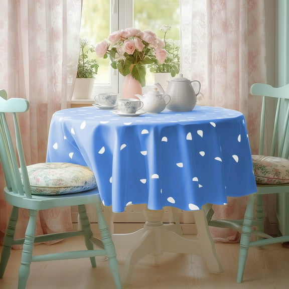 ZOPZO Waterproof Tablecloth for Dining Table, Sky Blue, 60", Semi-Circle Print, Overlock Edge