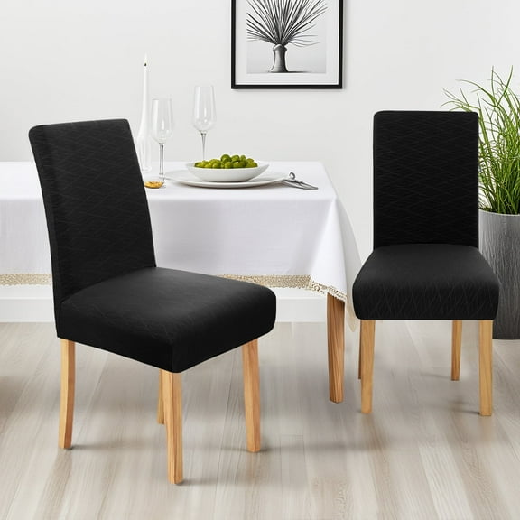 ZOPZO Wave Pattern Chair Covers for Dining Room, Black, Set of 4, Stretch Chair Covers for Kitchen or Banquet Chairs