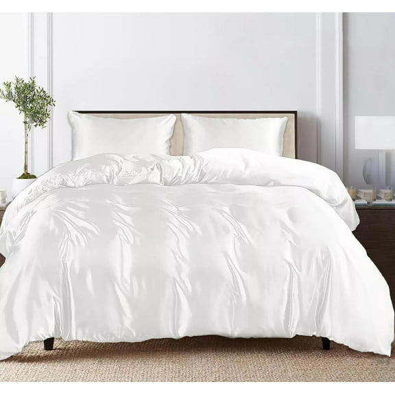 ZOPan 100% Tencel Lyocell Quilt Cover Set 3 Piece Bedding Duvet Cover, Queen Size, White