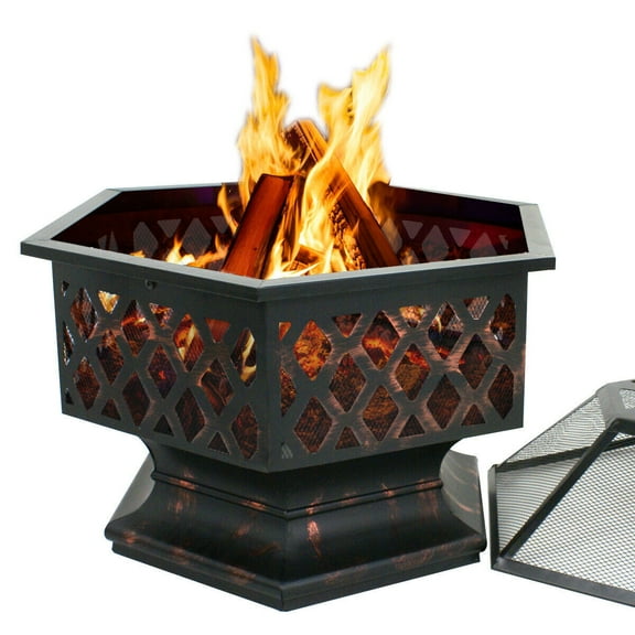 ZOPan 14" Fire Pit Outdoor Patio Garden Backyard Stove Firepit W/ Cover,Hexagon